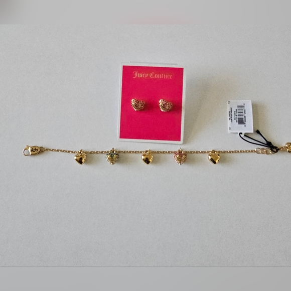 NWT Juicy Couture Gradient Pave Heart Charm Bracelet/Earring Set - Picture 5 of 6